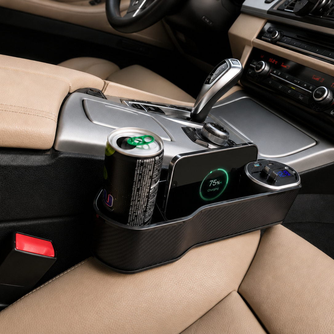 SmartStore 4-i-1 oppbevaring, koppholder, mobilholder og lader