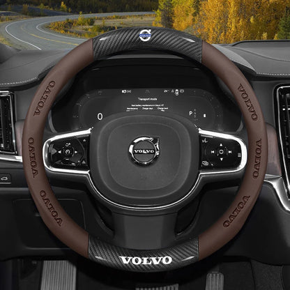 Karbonstil rattrekk i skinn for Volvo