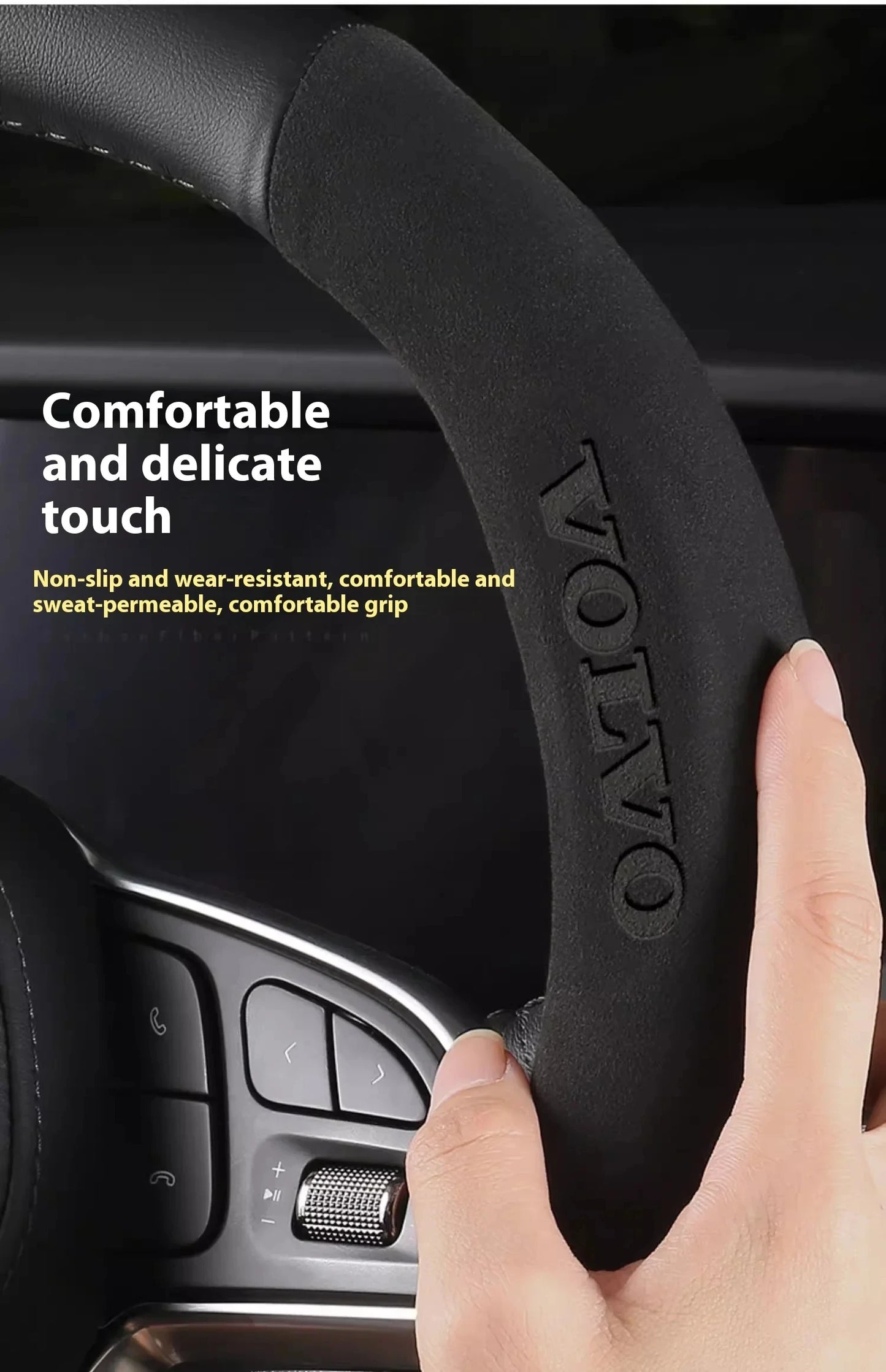 Karbonstil rattrekk i skinn for Volvo