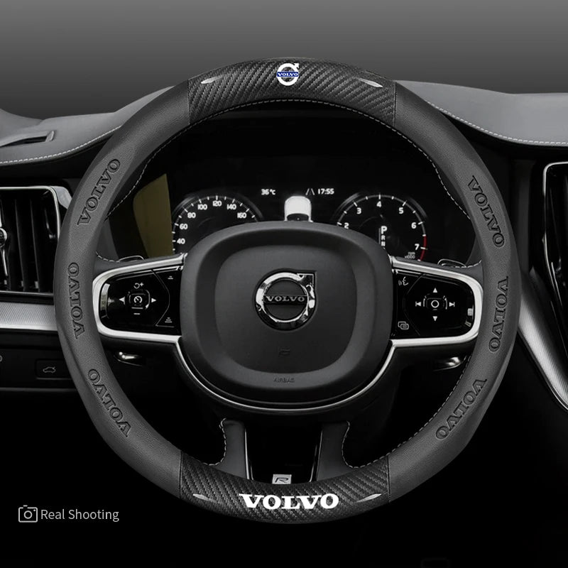 Karbonstil rattrekk i skinn for Volvo