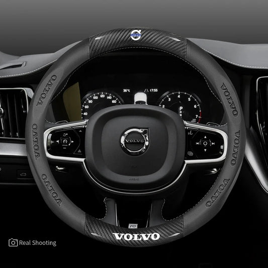 Karbonstil rattrekk i skinn for Volvo