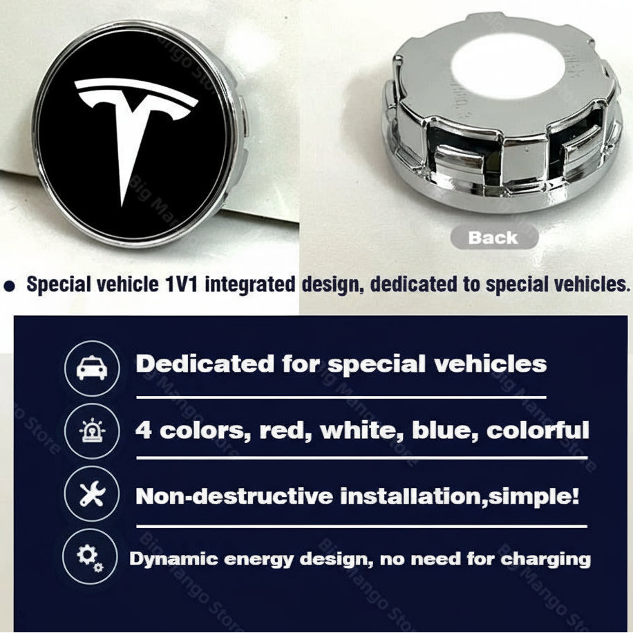 LED Flytende Senterkopper for Tesla – 4 stk (57 mm)