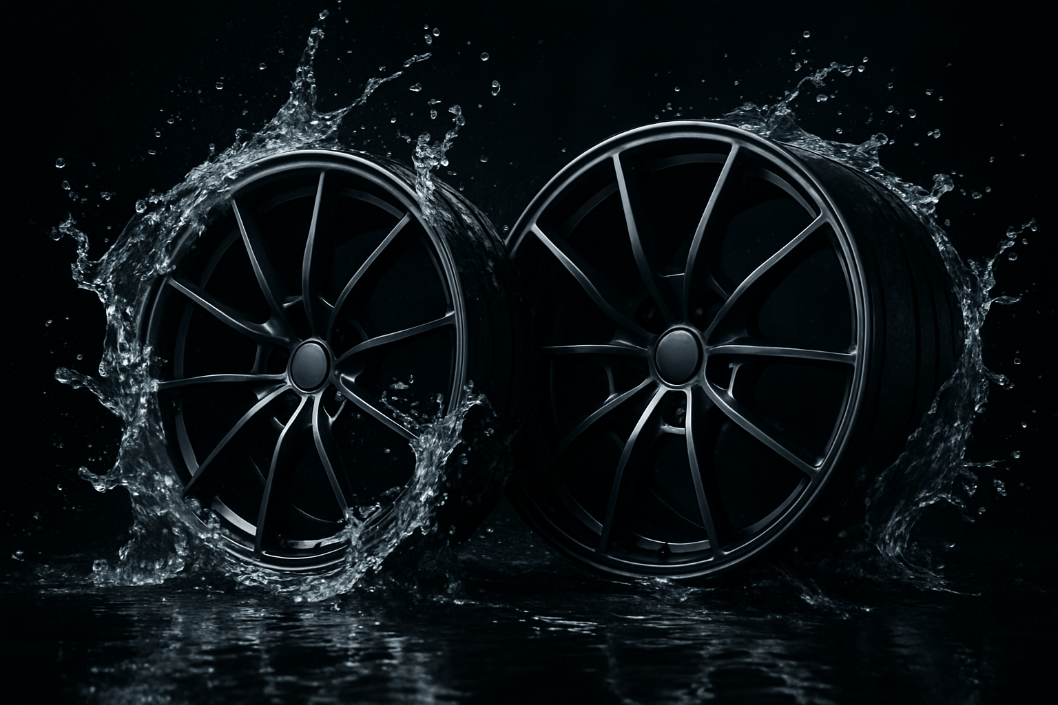 cool low profile rims with clean water splashing around dark theme like the other image in the header